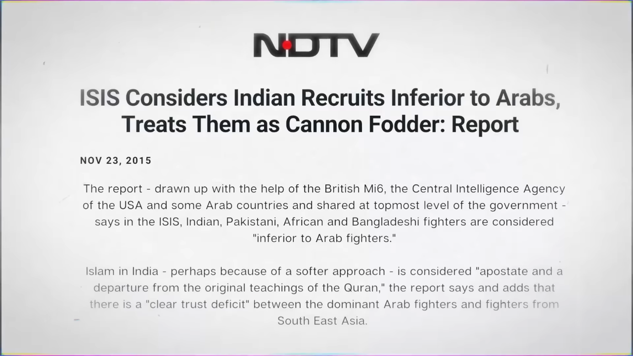 isis considers indian recruits to arabs treats them as cannon fodder report
